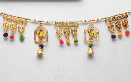 Ganpati/ parrot/mango leaf welcome design Handcrafted Bandarwal/Toran with side hanging 37* inch💫