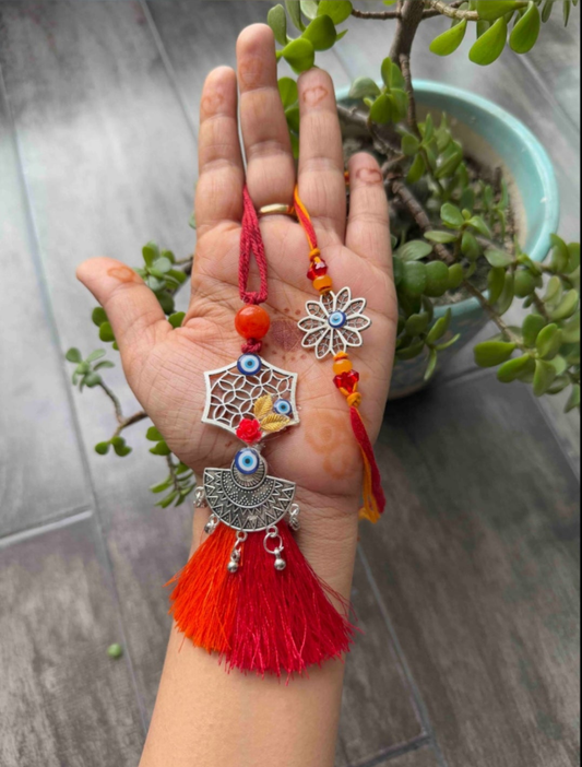 Oxidized silver evil eye  bhaiya bhabhi beautiful Rakhi Set