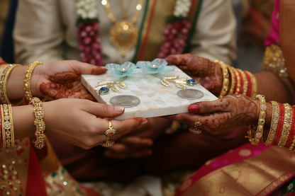 Handcrafted Mother of Pearl Coin Platter (4 inch) – Elegant Money Platter for Wedding, Shagun & Festive Gifting