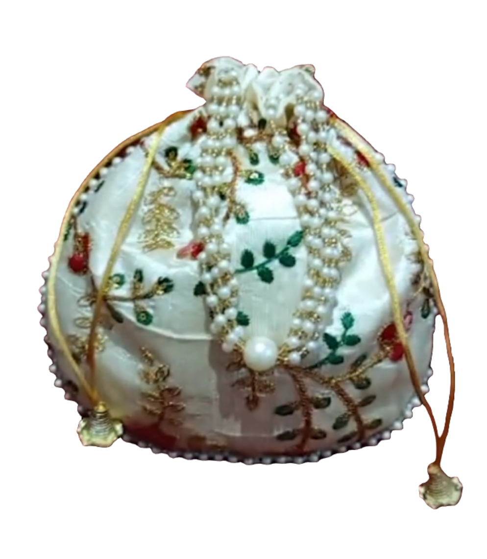 Beautiful handcrafted embroidery pearl work Potli bag for gifting 🌹pack of 1 size: L 8.4* H 9*inch