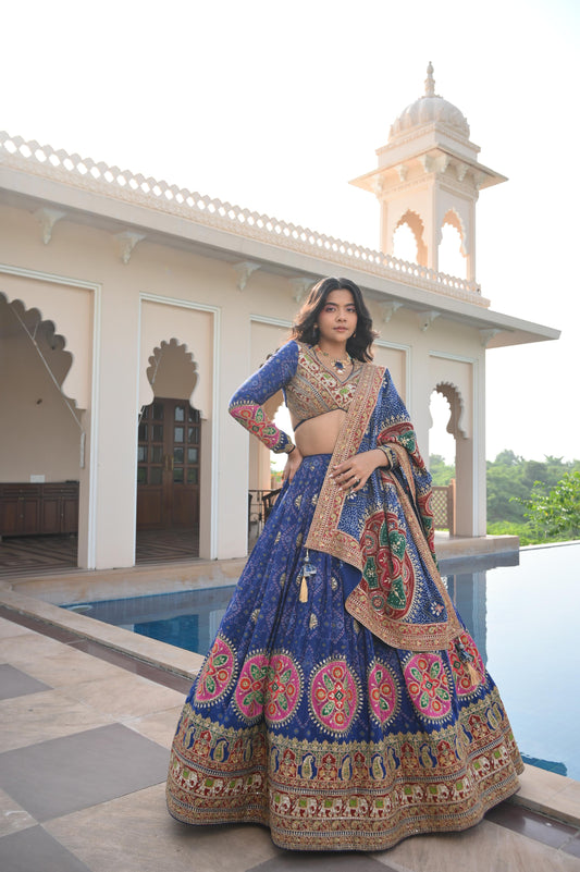 Stunning  Blue siffon  Zardosi heavy Embroidered Lehenga set                  size X/ XL/XXL available