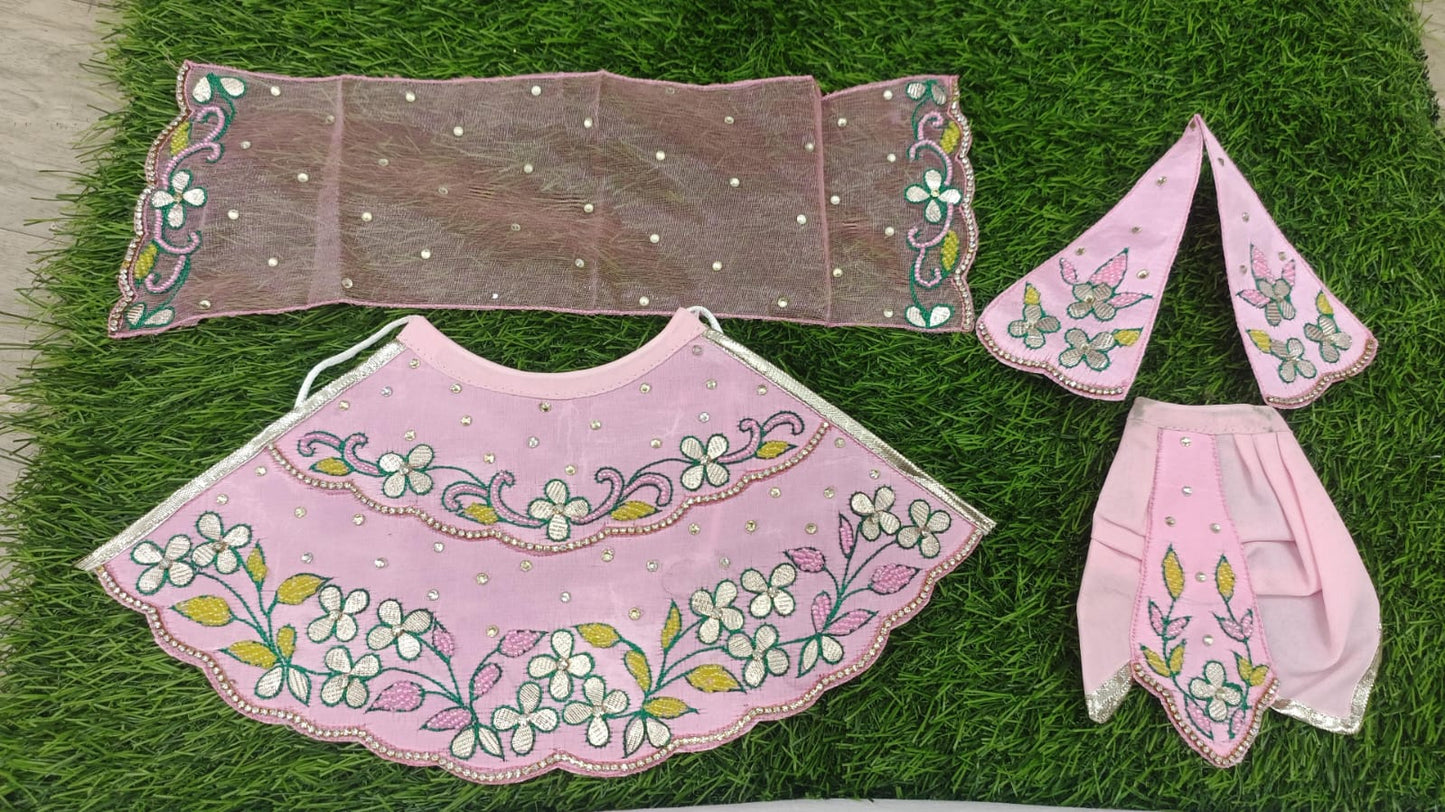 Pink embroidery moti work Radha krishna 6 piece poshak set 🦚  6 inch