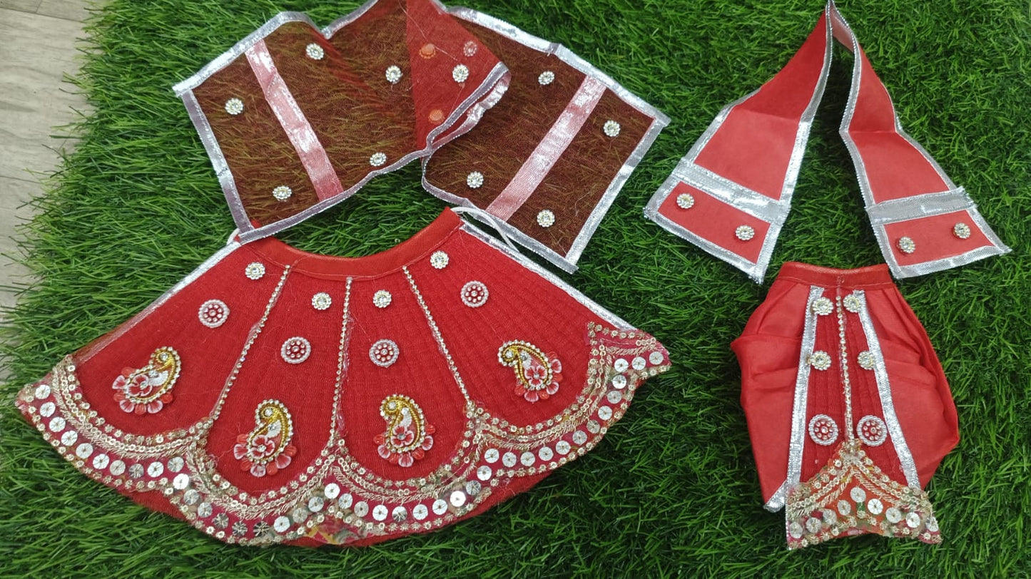 Radha krishna poshak 🌹✨️ size 2 inch  color pink & Red 6 piece poshak set