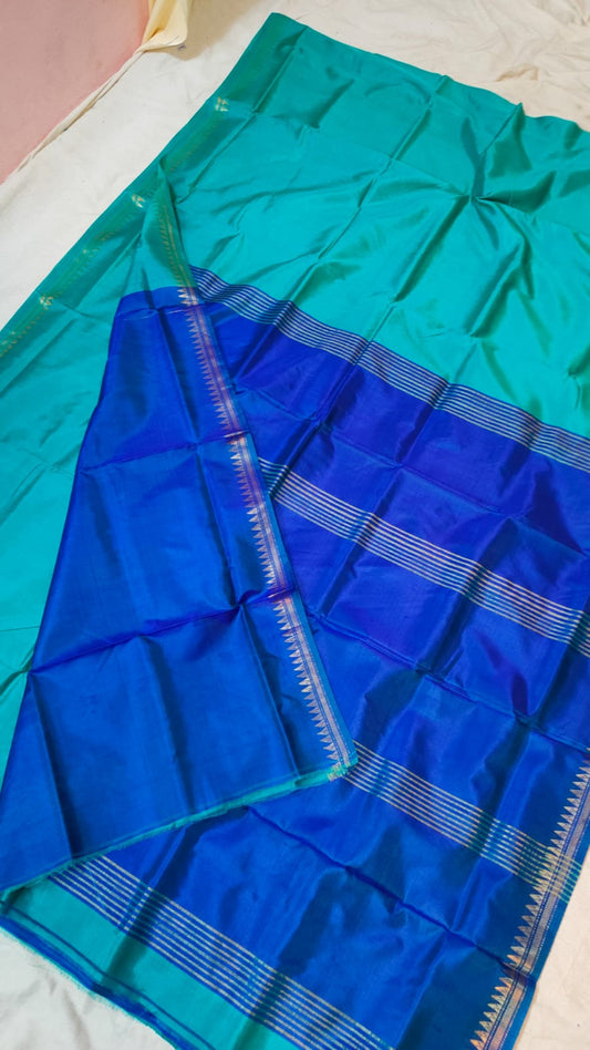Blue seagreen Bishnupur Katan Silk Saree
