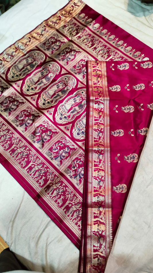 Elegant boutique designer handwork Baluchuri Swarnachari pure silk saree