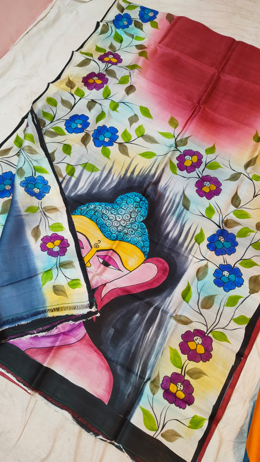 Buddha printed Bishnupuri silk saree