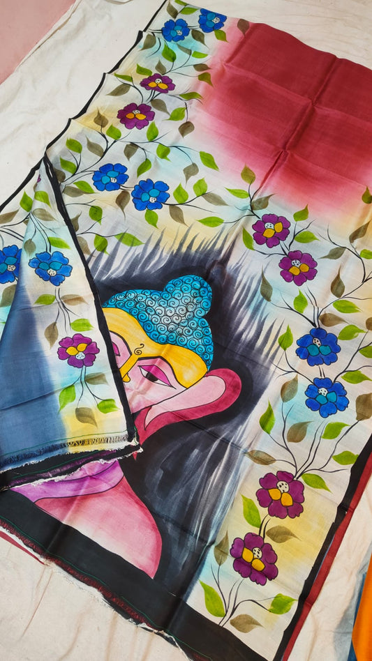 Buddha printed Bishnupuri silk saree