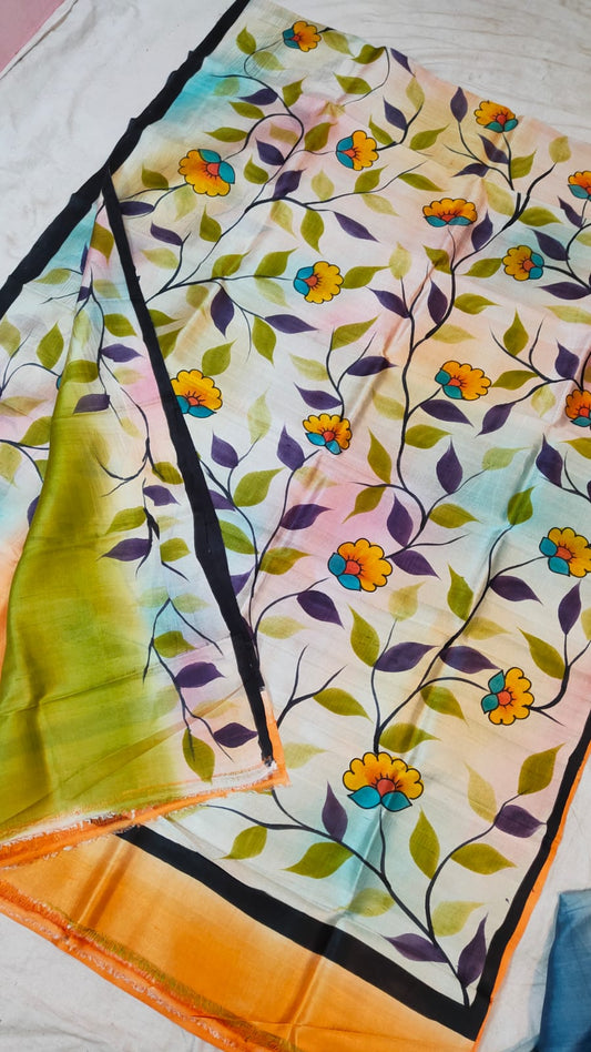 Floral printed Bishnupuri silk saree