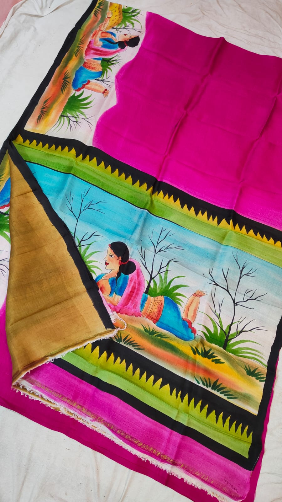 Rani multicolor printed Bishnupuri silk saree
