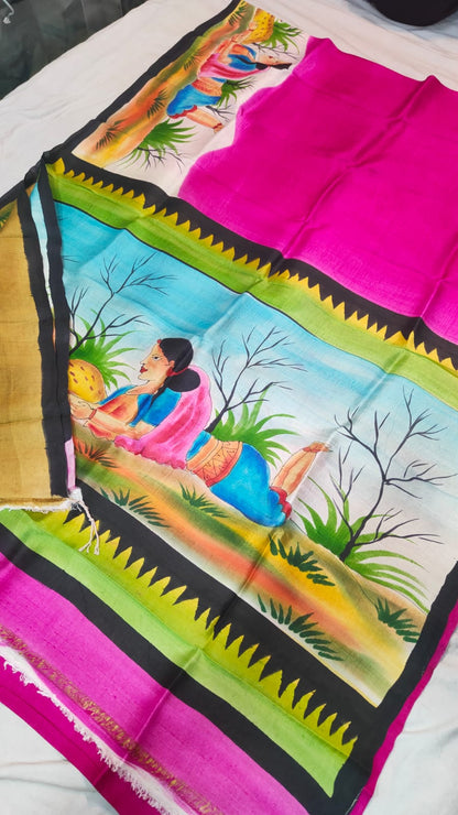 Hand print silk saree