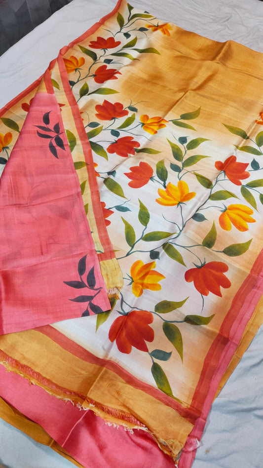Hand print silk saree