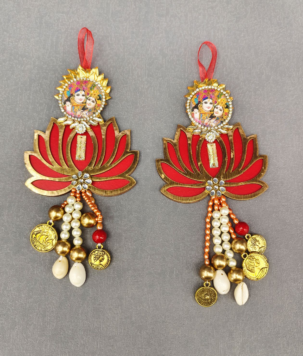 Radha Krishna lotus design Handcrafted Hanging 💫9.5*inch long