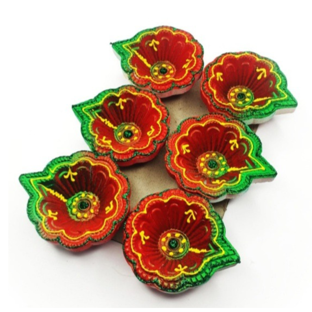 Rangoli design terracotta  diya 🪔 pack of 6   size 2.5*inch  color: Assorted