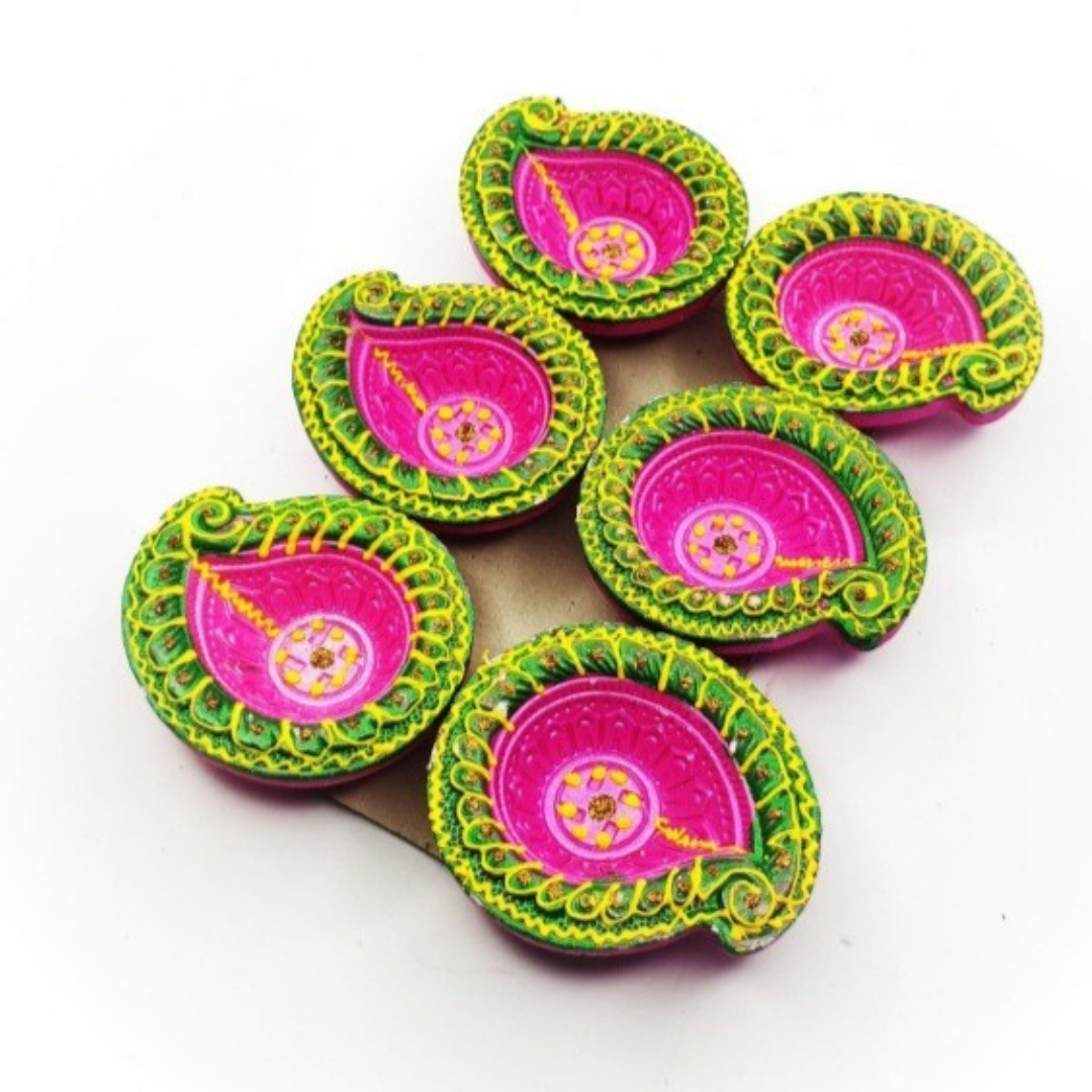 Rangoli design terracotta  diya 🪔 pack of 6   size 2.5*inch  color: Assorted