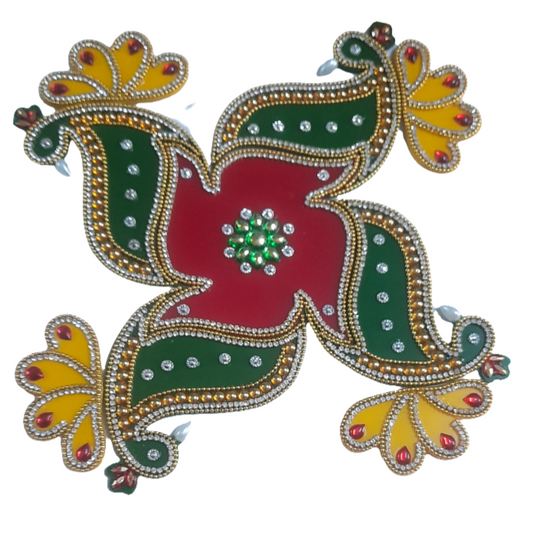 Handcrafted acrylic  with creative design kundan work with bright colors beautiful reusable rangoli set 💫 size 9.5 inch