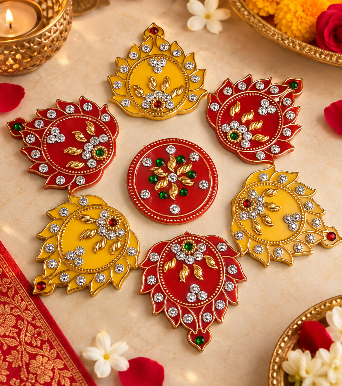 Acrylic decorative rangoli set of 7 pieces for Diwali decoration