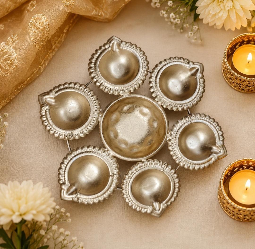 Antique design metal diya set pack of 2 for Diwali decoration