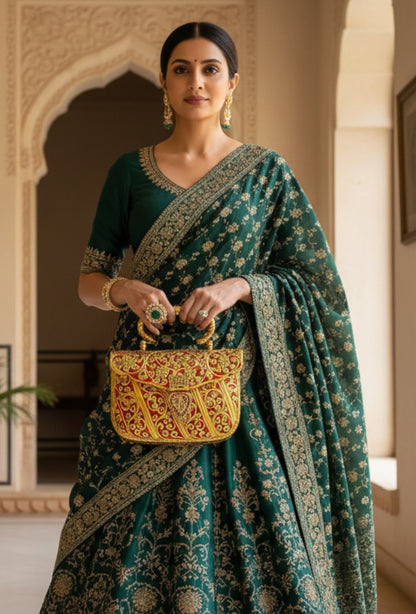 Antique gold Meenakari ethnic handbag for women
