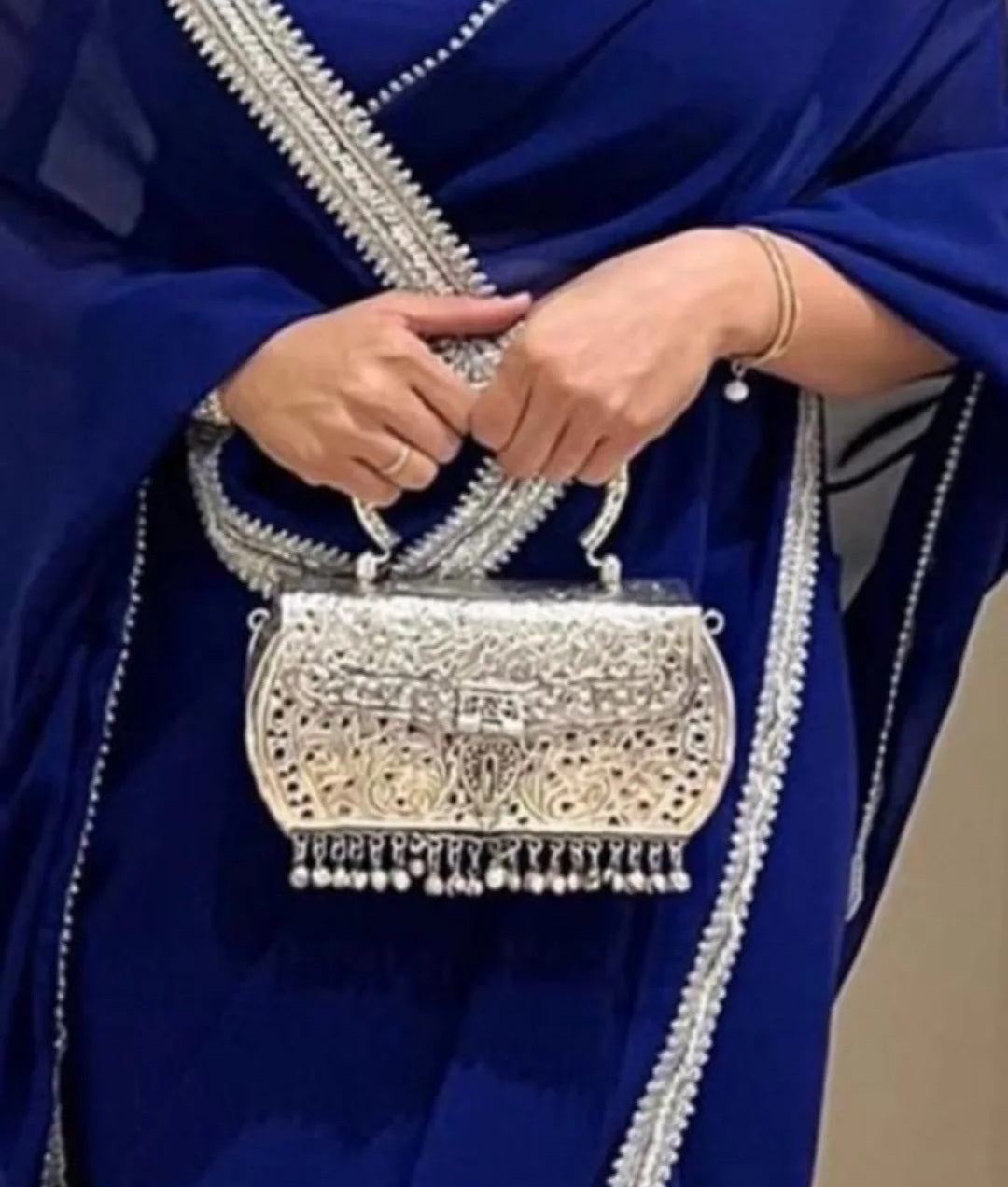 Antique silver brass party purse with traditional Ghungroo detailing