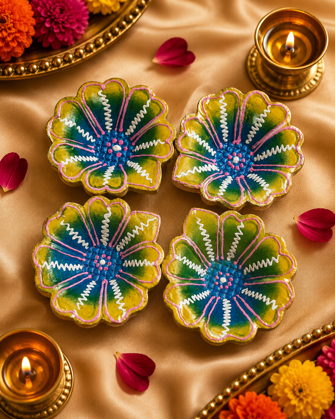 Assorted traditional terracotta diyas 3.6 inch for festive decoration
