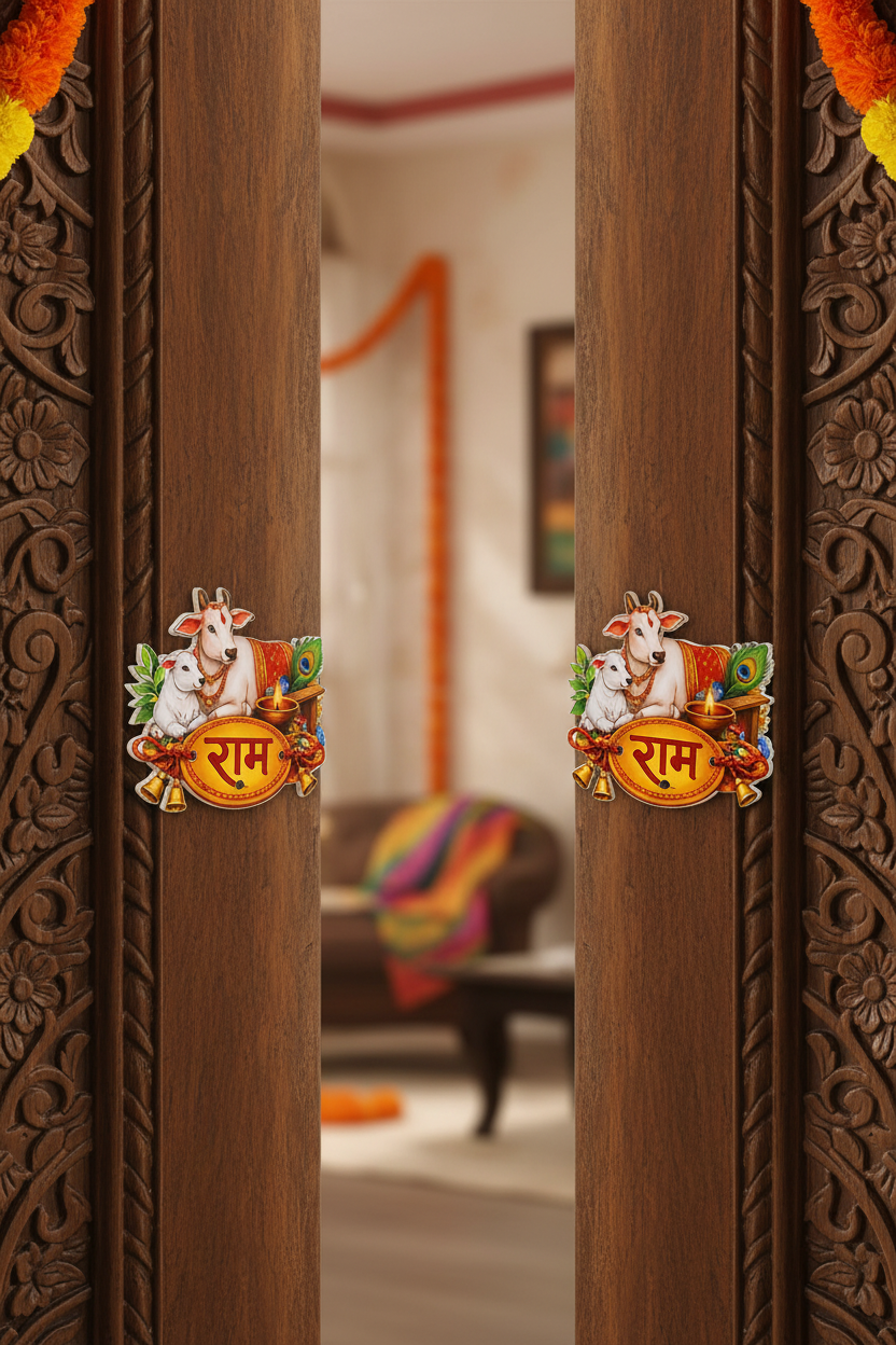 Handmade Kamdhenu Cow and Calf Door Hanging for Home Entrance and Mandir