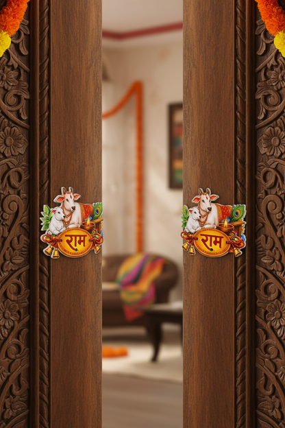 Handmade Kamdhenu Cow and Calf Door Hanging for Home Entrance and Mandir