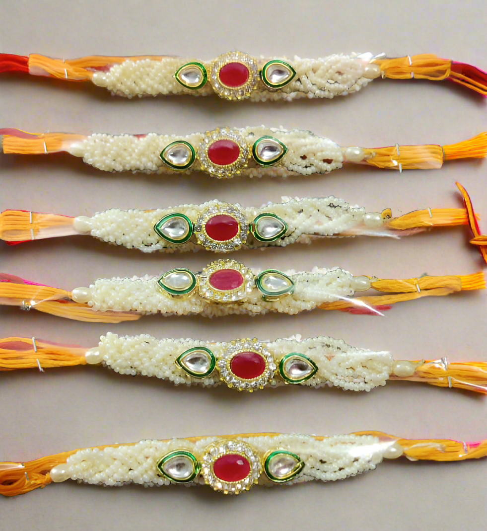 Wonderous handcrafted kundan work pearl Rakhi 💫(pack of 1)