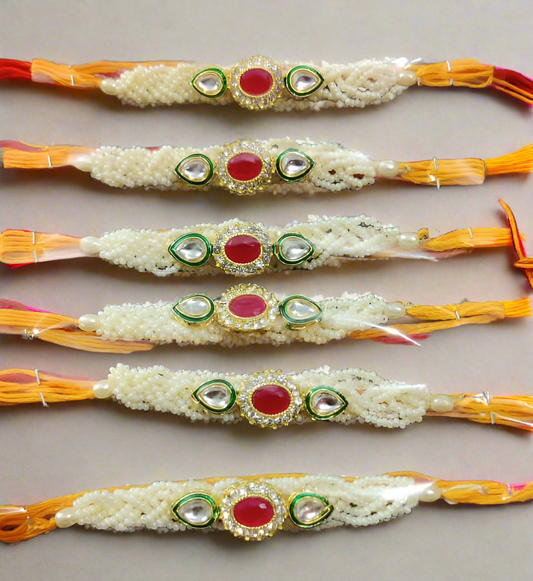 Wonderous handcrafted kundan work pearl Rakhi 💫(pack of 1)