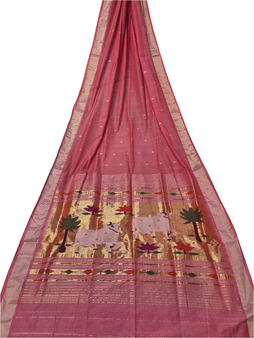 Handloom Fancy Pure Cotton Paithani Saree | Lightweight Traditional Cotton Paithani