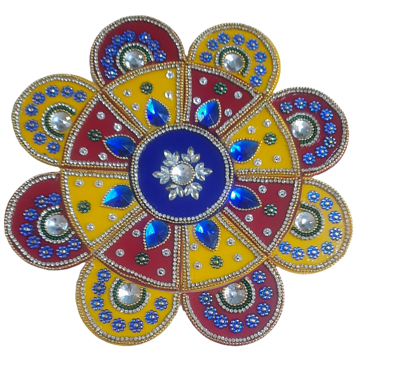 Handcrafted acrylic  with creative design kundan work with bright colors beautiful reusable rangoli set 💫 size 9* inch