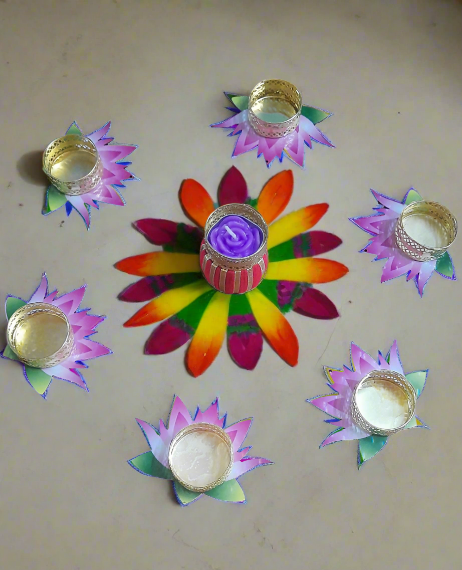 Laxmiji priy lotus damru design candle holder tealight 7 pieces wooden handcrafted rangoli 🌼4*inch