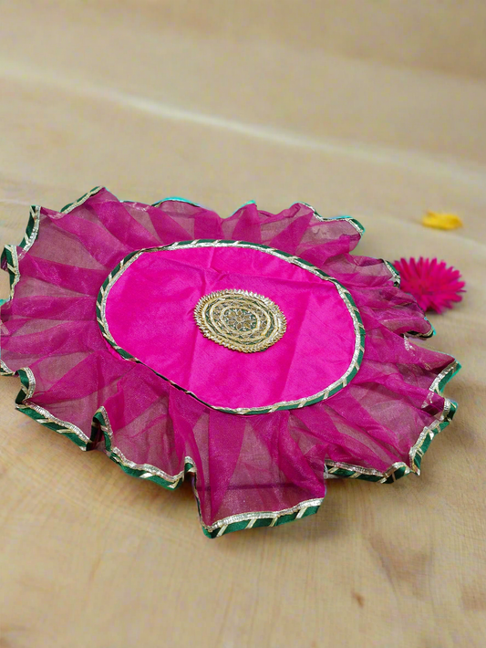 Beautiful handcrafted gota work Thalpose/ pooja Thali Cover pack of 1      colour: pink/ yellow