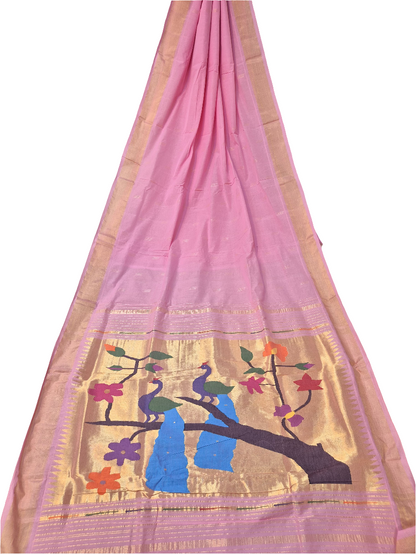 Handloom Fancy Pure Cotton Paithani Saree | Lightweight Traditional Cotton Paithani