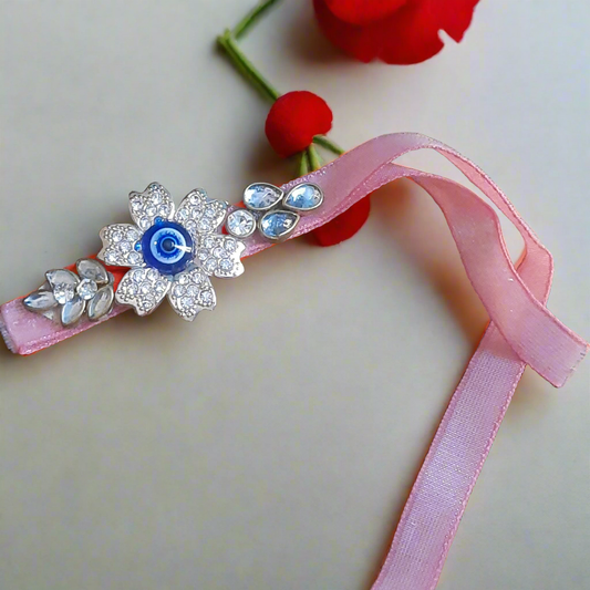 Beautiful handcrafted evil eye stone pink  Rakhi