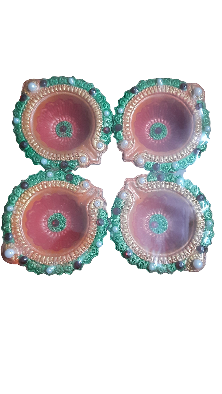 Beautiful colorful pearl hand made terracotta  diya 🪔 pack of 4