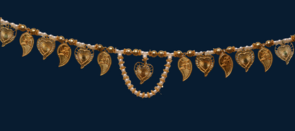 Paan mango leaf with swasthik design golden white Moti zula handcrafted Bandarwal/ toran  37* inch