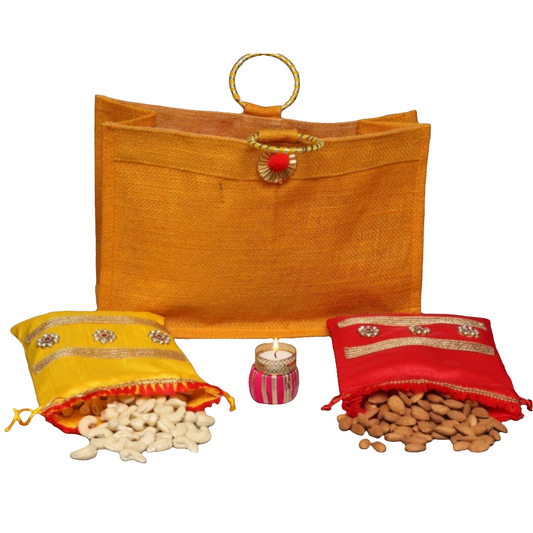 Dryfruits Diwali/ Bhai dooj special gift hamper Premium quality/kaju  240 big size 300gm big size badam 300gm packed with beautiful handcrafted Jute ,potli bags & diya 🪔