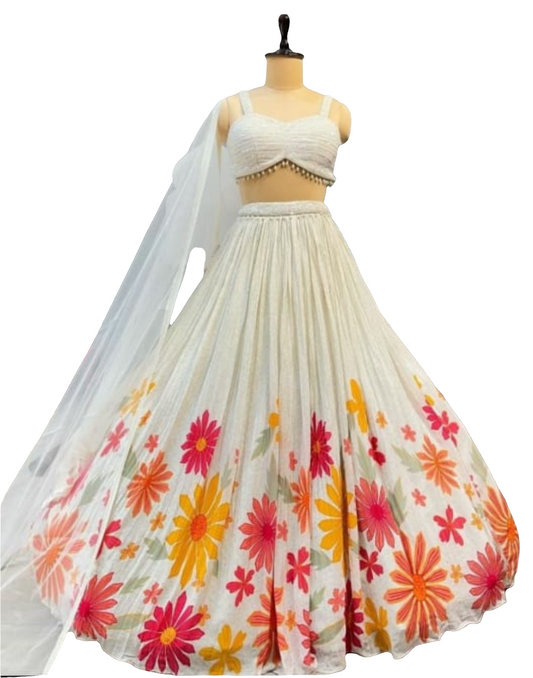 Beautiful off-white crepe crop top lehenga set  size M/ XL available