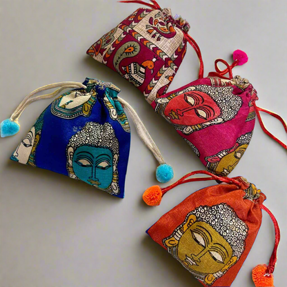 Kalamkari gift potli bags 🌹pack of 3  suze : L 5* H 5* inch perfect for gifting/Mangal path/Haldi kumkum