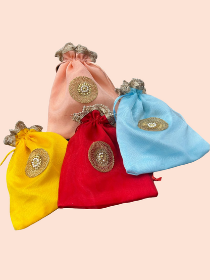 Gota moti work designer potli bags perfect for gifting 💫 pack of 10      size 9/7 inch for half kg