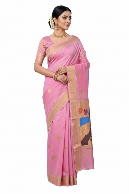 Handloom Fancy Pure Cotton Paithani Saree | Lightweight Traditional Cotton Paithani
