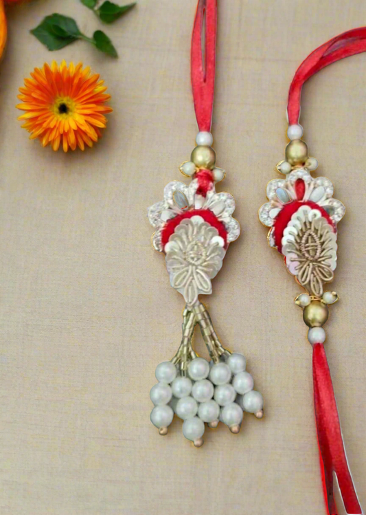 Sparkling Red Sequin Rakhi Bhaiya Bhabhi Set