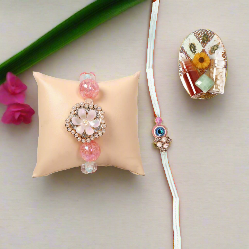 Timeless Pearl Sparle Rakhi Set for Bhaiya and Bhabhi with roli chawal set