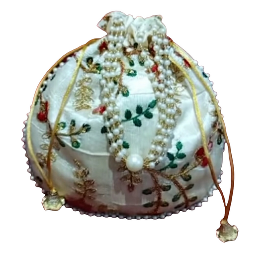 Beautiful handcrafted embroidery pearl work Potli bag for gifting 🌹pack of 1 size: L 8.4* H 9*inch