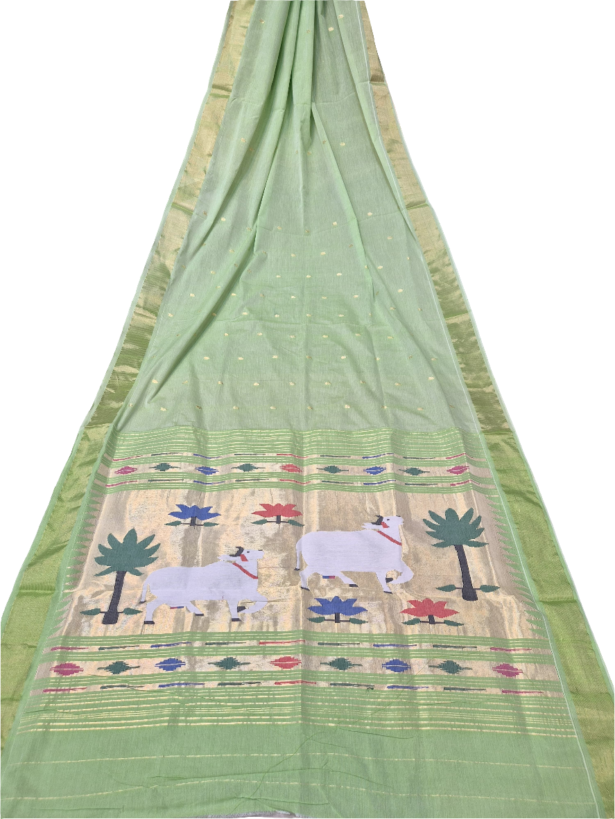 Cotton Fancy Paithani Saree – Handloom Pure Cotton with Fancy Pallu & Running Blouse