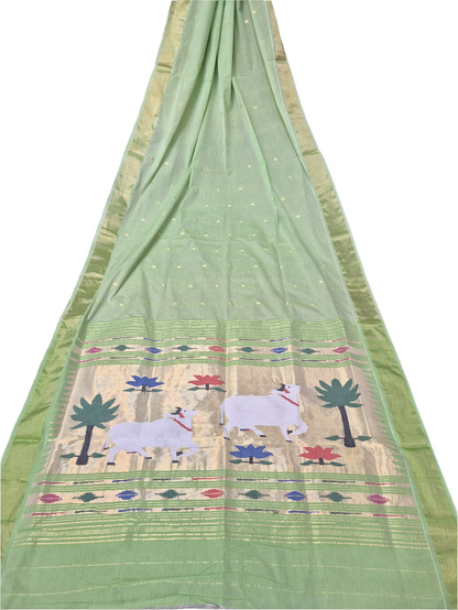 Cotton Fancy Paithani Saree – Handloom Pure Cotton with Fancy Pallu & Running Blouse