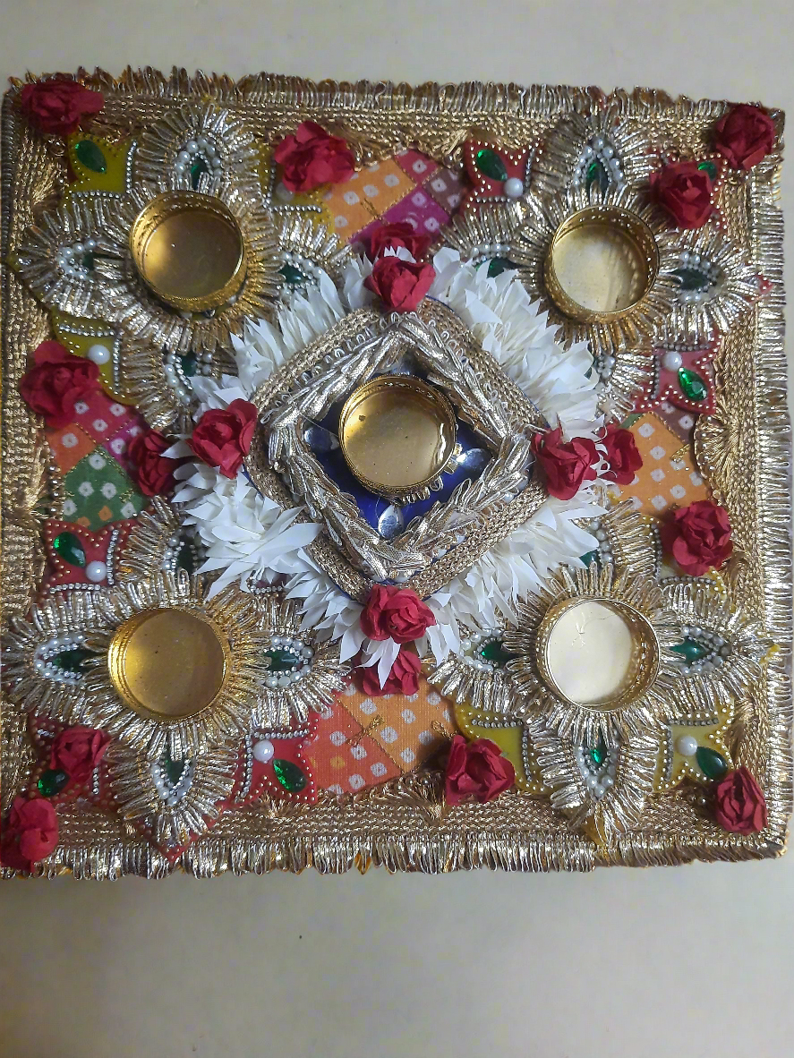 Handcrafted floral design rangoli 5 diya set