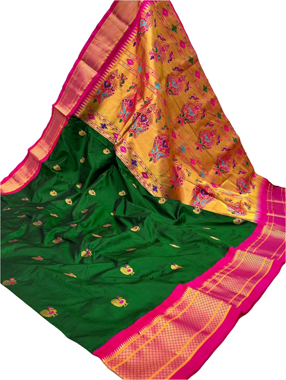 Kadiyal Border Peacock Design Pure Silk Paithani Saree | Designer Wedding Paithani