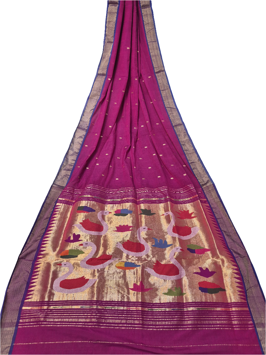 Handloom Fancy Pure Cotton Paithani Saree | Lightweight Traditional Cotton Paithani