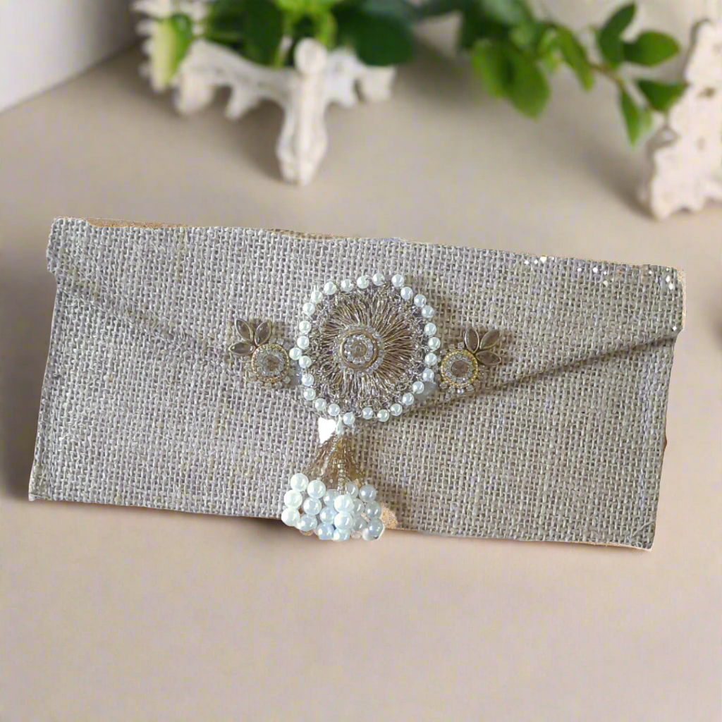 Handcrafted Jute pearl stone return gift Sagun envelope 💰(pack of 10)